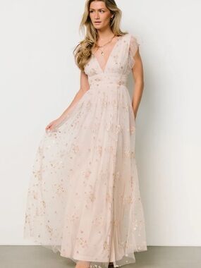 Baltic Born Blush Pink Embroidered Tulle Maxi Dress